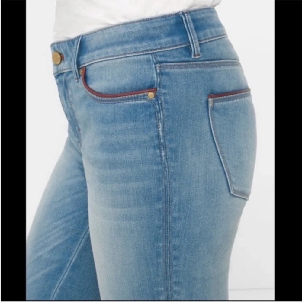 White House Black Market Leather Trim Zip Ankle Skimmer Jeans Light Wash size 8